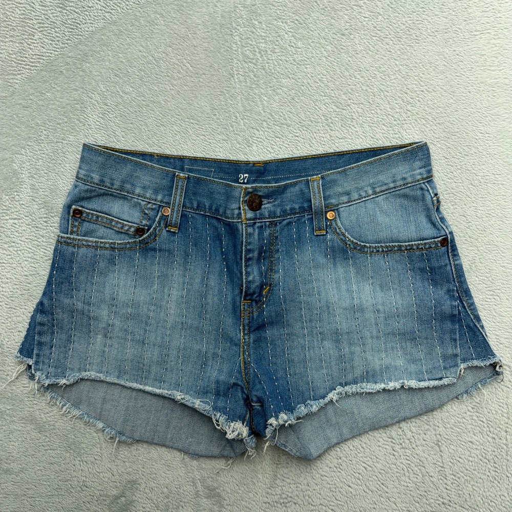 Levi's Denim Shorts Womens 27 Blue Sashiko Stitch Cut Off Raw Hem Mid Rise